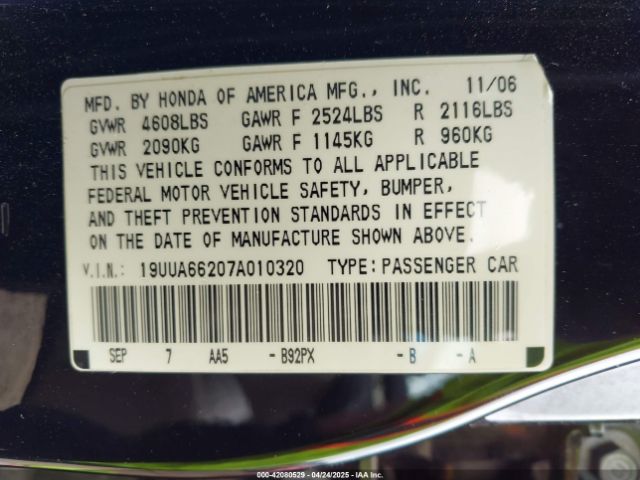2007 ACURA TL 19UUA66207A010320 Photo 8