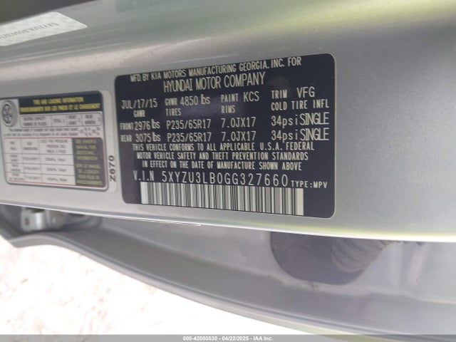 5XYZU3LB0GG327660 Hyundai Santa Fe Sport 2.4l
