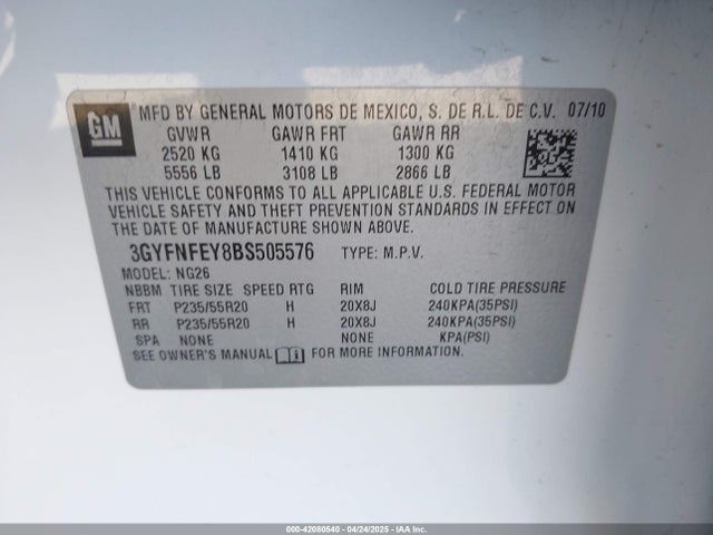 2011 CADILLAC SRX 3GYFNFEY8BS505576 Photo 8