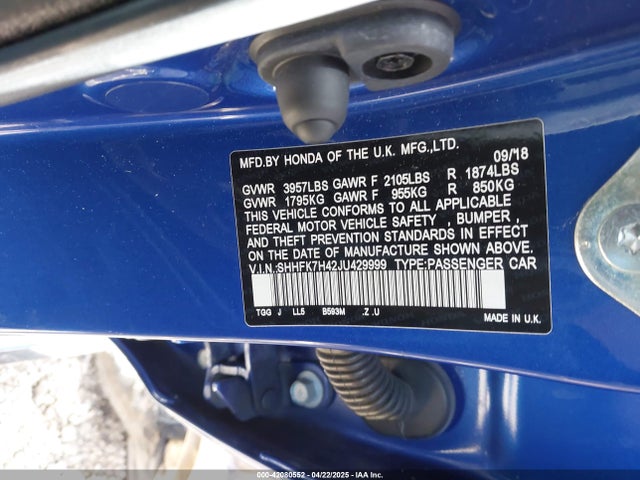 SHHFK7H42JU429999 Honda Civic Sport