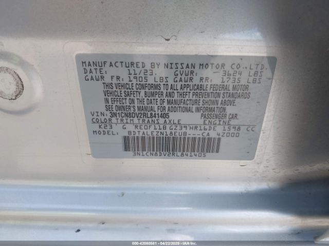 3N1CN8DV2RL841405 Nissan Versa 1.6 S