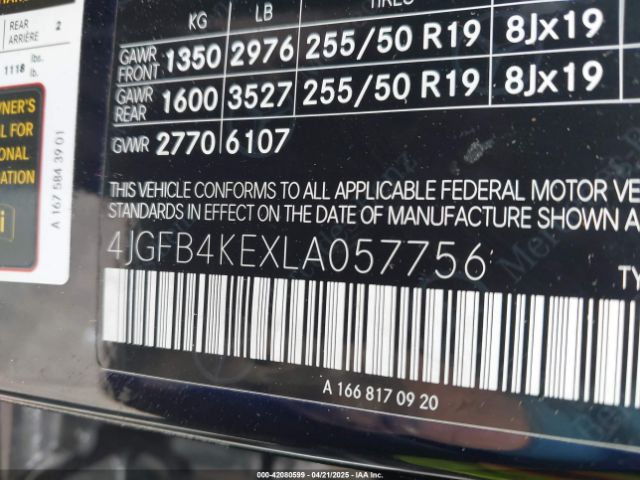 4JGFB4KEXLA057756 Mercedes-Benz Gle 350 4matic