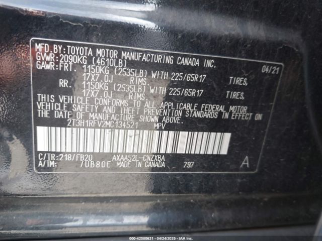2T3H1RFV2MC134521 Toyota RAV4 LE