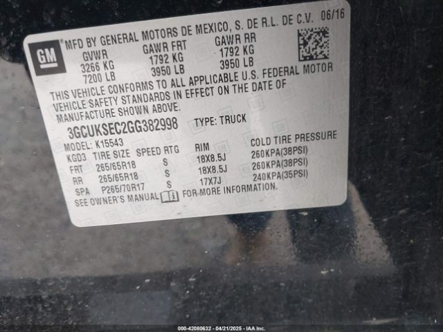 3GCUKSEC2GG382998 Chevrolet Silverado 1500 2lz
