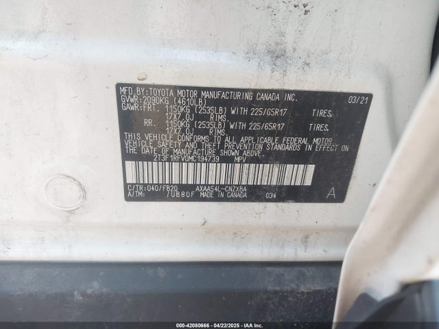 2T3F1RFV0MC194739 Toyota RAV4 LE