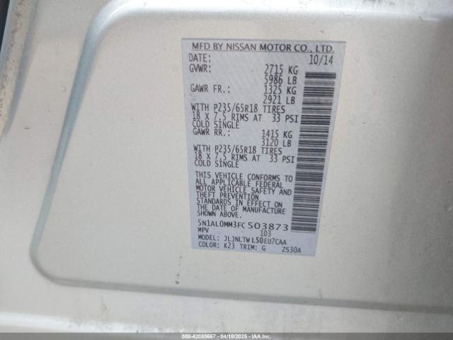 5N1AL0MM3FC503873 Infiniti QX60