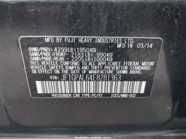 JF1GPAL64E8281363 Subaru Impreza 2.0i Sport Premium