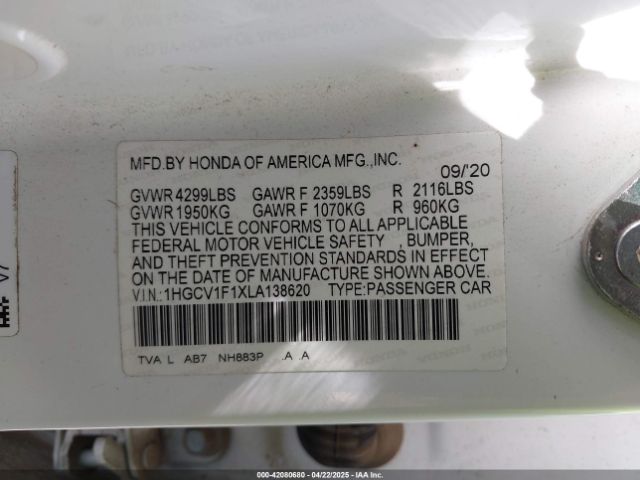 1HGCV1F1XLA138620 Honda ACCORD LX
