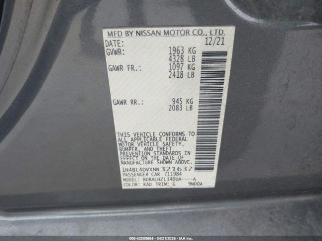2022 NISSAN ALTIMA 1N4BL4DVXNN321637 Photo 8