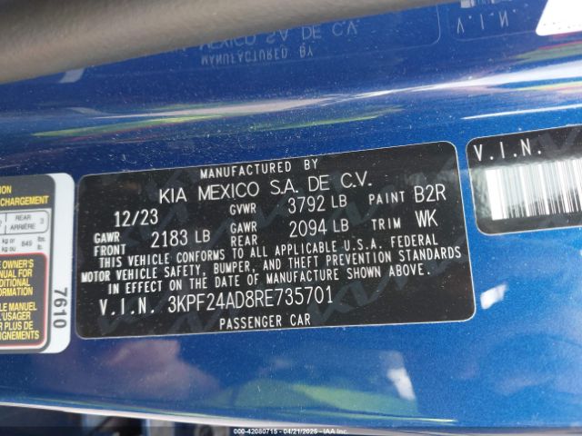 3KPF24AD8RE735701 KIA Forte Lxs