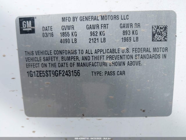 1G1ZE5ST9GF243156 Chevrolet MALIBU 1LT