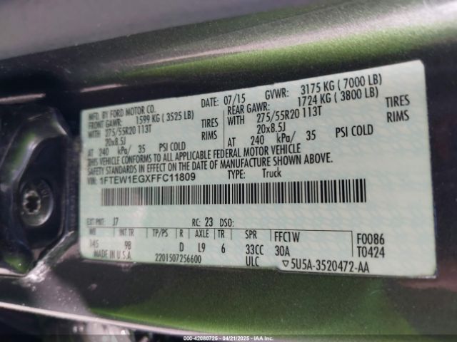 1FTEW1EGXFFC11809 Ford F-150 Platinum