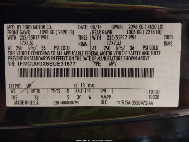 1FMCU0GX6EUE31877 Ford ESCAPE SE