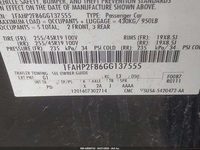 1FAHP2F86GG137555 Ford Taurus Limited