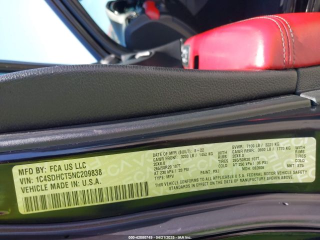 1C4SDHCT5NC209838 Dodge Durango R/t Rwd