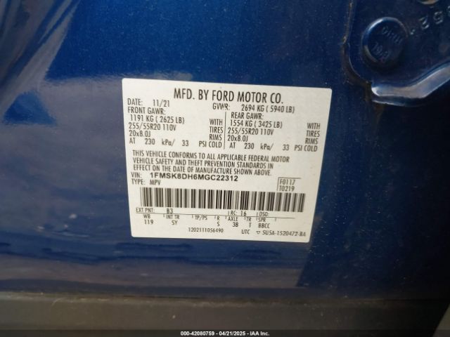 1FMSK8DH6MGC22312 Ford EXPLORER XLT