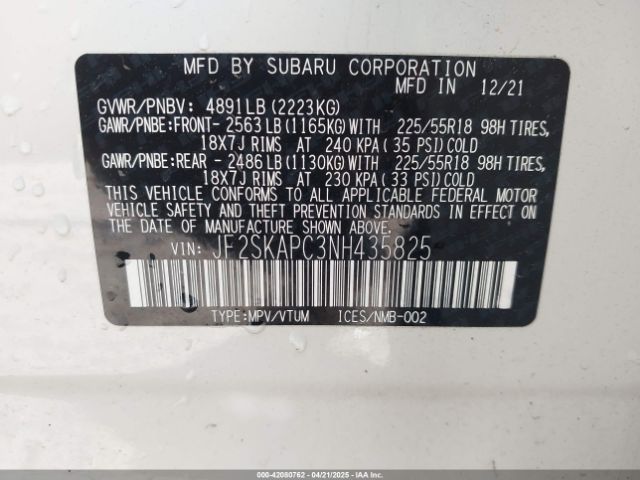 2022 SUBARU FORESTER JF2SKAPC3NH435825 Photo 8