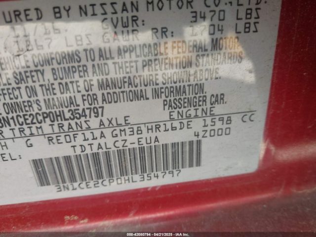 3N1CE2CP0HL354797 Nissan Versa Note S Plus