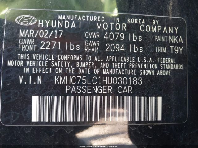 KMHC75LC1HU030183 Hyundai Ioniq Hybrid Sel