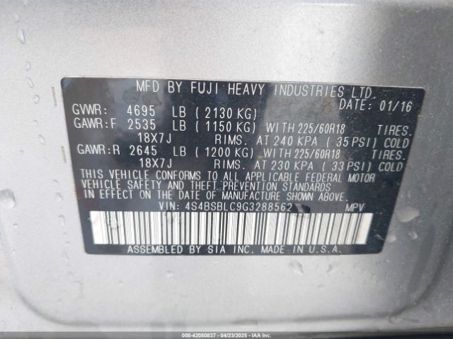 4S4BSBLC9G3288562 Subaru Outback 2.5i Limited