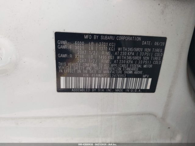 4S4WMAPD7L3476953 Subaru Ascent Limited