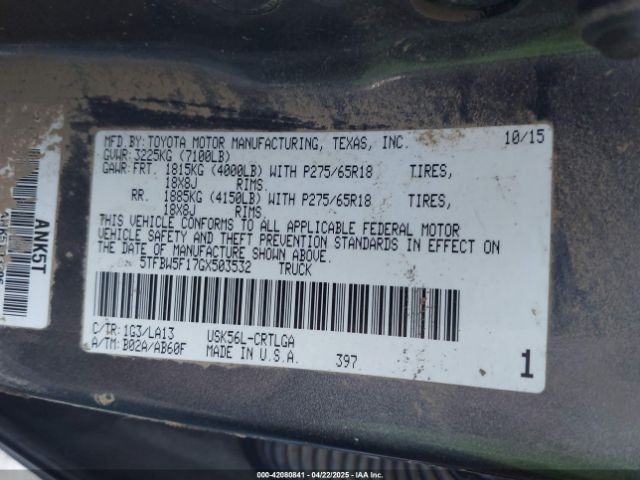 5TFBW5F17GX503532 Toyota Tundra Limited 5.7l V8