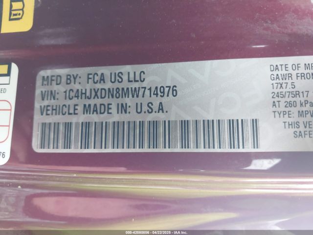1C4HJXDN8MW714976 Jeep Wrangler Unlimited Sport S 4x4