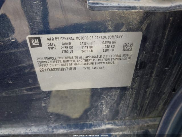 2G11X5S38H9171819 Chevrolet Impala 1fl