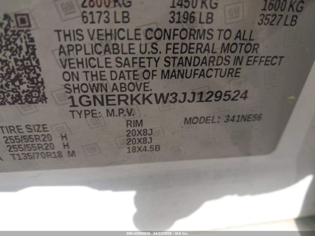 1GNERKKW3JJ129524 Chevrolet Traverse Premier