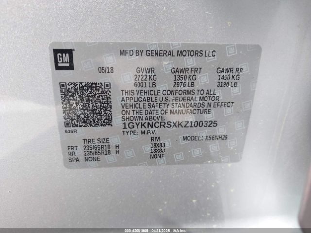 1GYKNCRSXKZ100325 Cadillac XT5 LUXURY