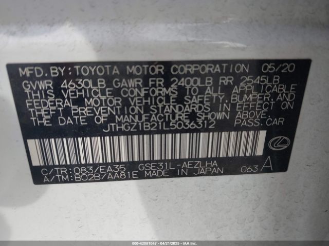 JTHGZ1B21L5036312 Lexus IS 350