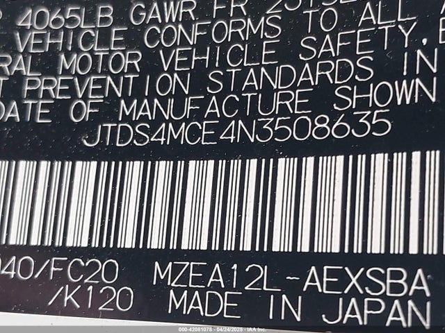 JTDS4MCE4N3508635 Toyota COROLLA SE