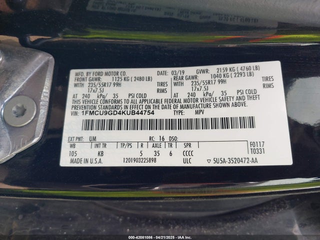 1FMCU9GD4KUB44754 Ford ESCAPE SE