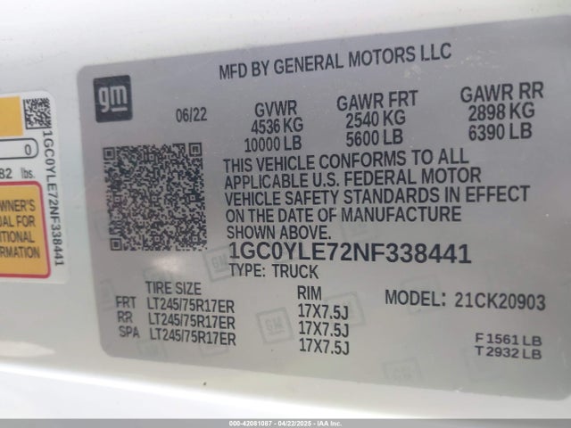 Chevrolet Silverado 2500hd 4wd  Long Bed Wt 2022 1GC0YLE72NF338441 Image 9