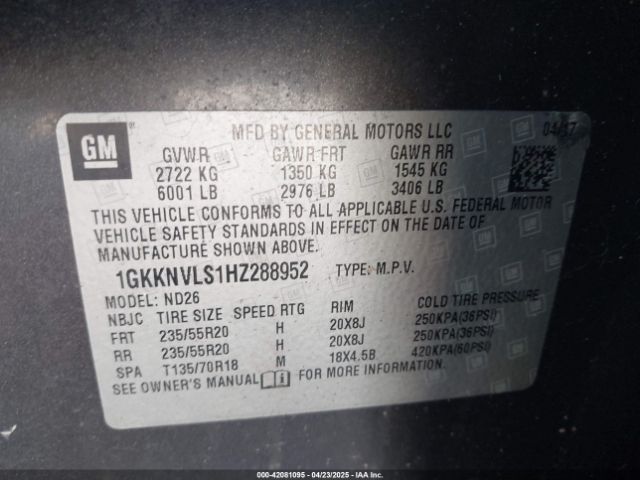 1GKKNVLS1HZ288952 GMC Acadia Slt-1