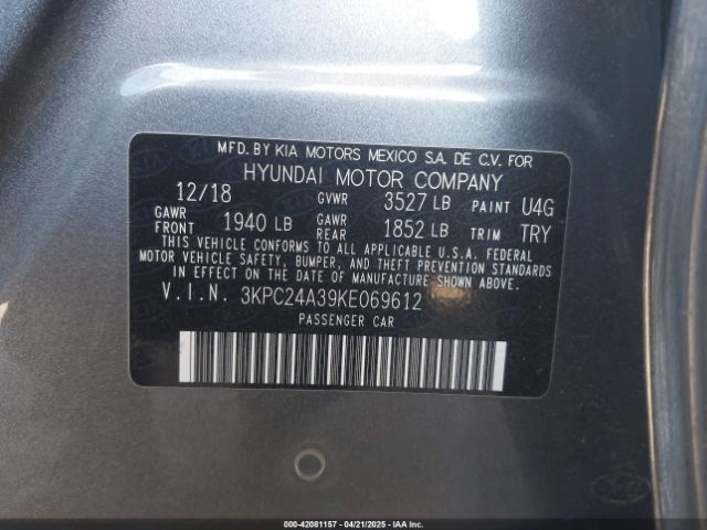 3KPC24A39KE069612 Hyundai ACCENT SE