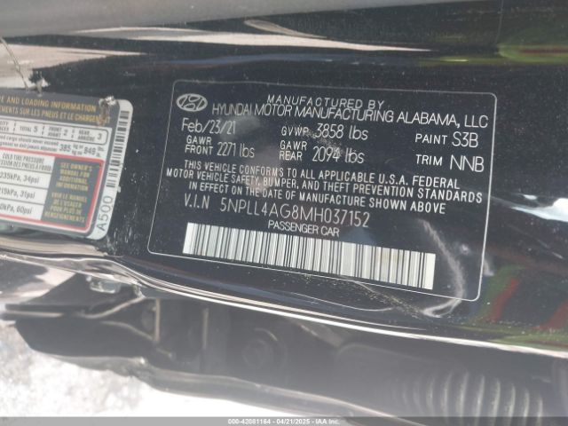 5NPLL4AG8MH037152 Hyundai ELANTRA SE