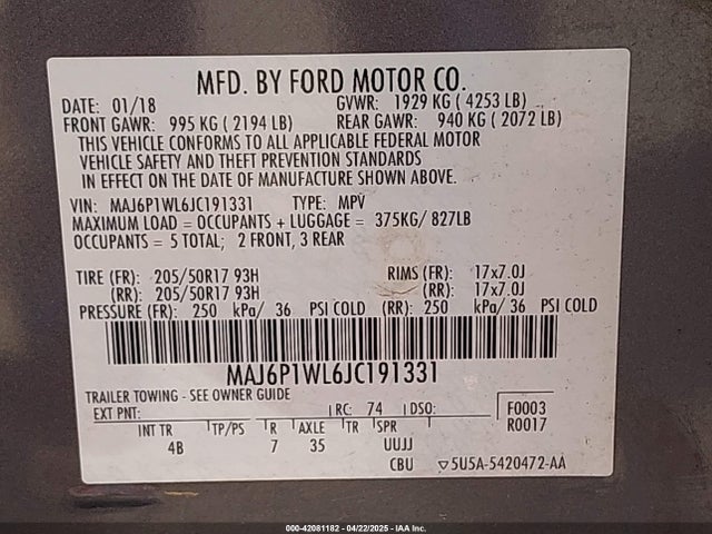 Ford 2018 2018 MAJ6P1WL6JC191331 Image 9