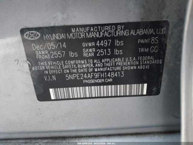 5NPE24AF9FH148413 Hyundai SONATA SE