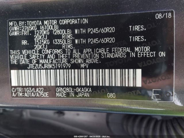 JTEZU5JR8K5191979 Toyota 4runner Limited