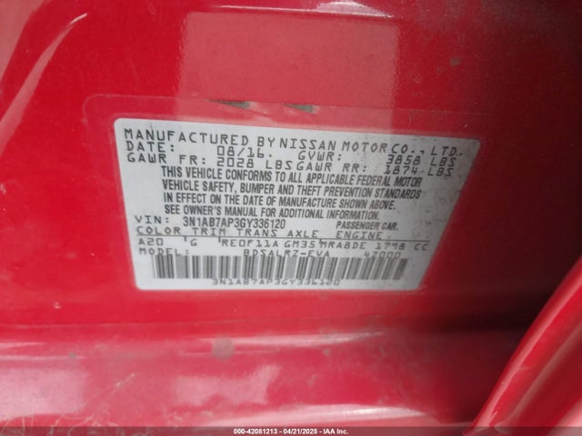 3N1AB7AP3GY336120 Nissan SENTRA SR