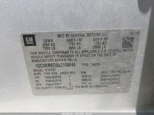 1GCVKREC9GZ199644 Chevrolet Silverado 1500 2lt