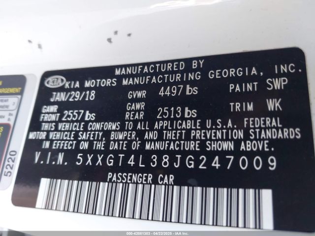5XXGT4L38JG247009 KIA Optima S