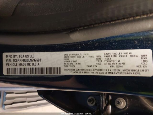 1C6RRFBG8LN297690 RAM 1500 Big Horn  4x4 6'4 Box