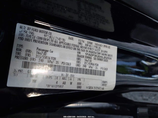 1FADP3K20HL202530 Ford FOCUS SE