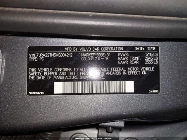 2019 VOLVO S60 7JRA22TM5KG004212 Photo 8