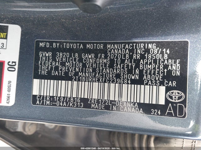 Toyota Corolla Le Plus 2015 2T1BURHEXFC239684 Image 9