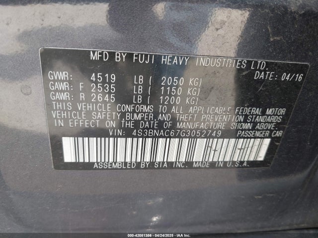 4S3BNAC67G3052749 Subaru Legacy 2.5i Premium