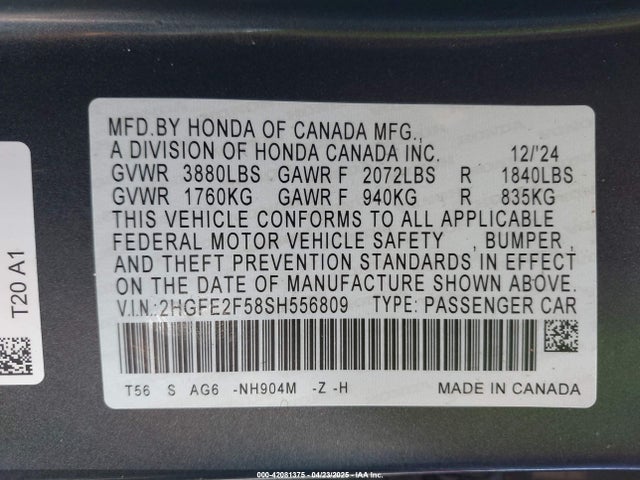 2HGFE2F58SH556809 Honda Civic Sport