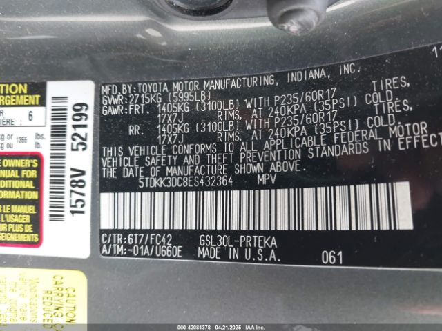 5TDKK3DC8ES432364 Toyota Sienna Le V6 8 Passenger